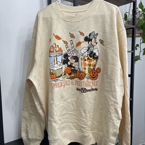 NWT - Disney Fall Sweater ft. Mickey Mouse Coffee Pumpkin Design - Size XL Women